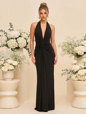 Sheath/Column Halter Sleeveless Floor-Length Bridesmaid Dresses with Ruched