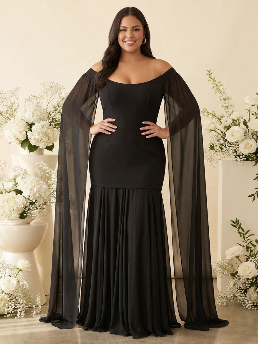 A-Line/Princess Off-the-Shoulder Floor-Length Plus Size Bridesmaid Dresses with Pleats