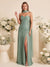 A-Line/Princess Strapless Sleeveless Floor-Length Bridesmaid Dresses with Split Side & Pleats & Scarf