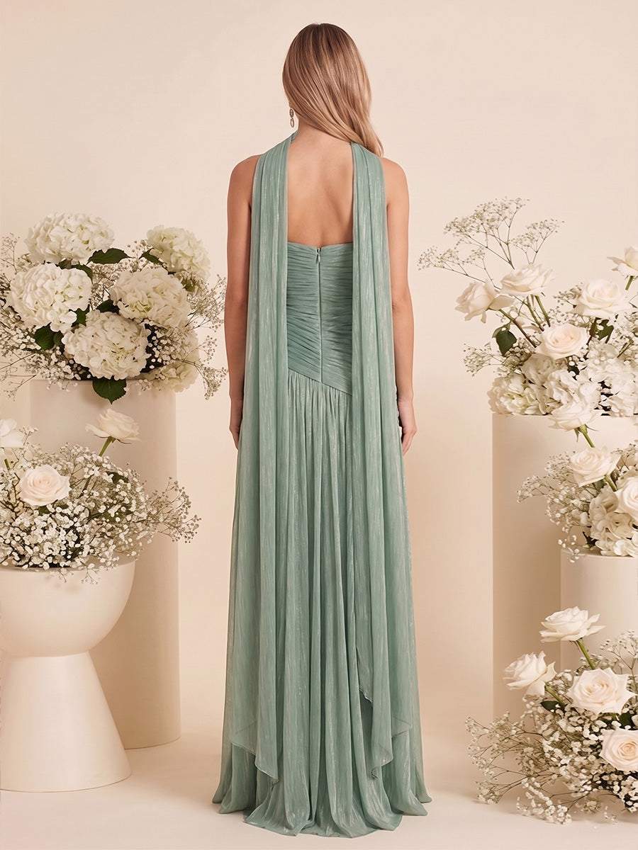 A-Line/Princess Strapless Sleeveless Floor-Length Bridesmaid Dresses with Split Side &amp; Pleats &amp; Scarf