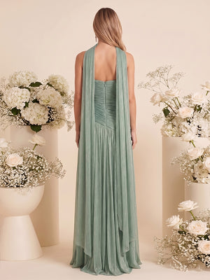 A-Line/Princess Strapless Sleeveless Floor-Length Bridesmaid Dresses with Split Side & Pleats & Scarf
