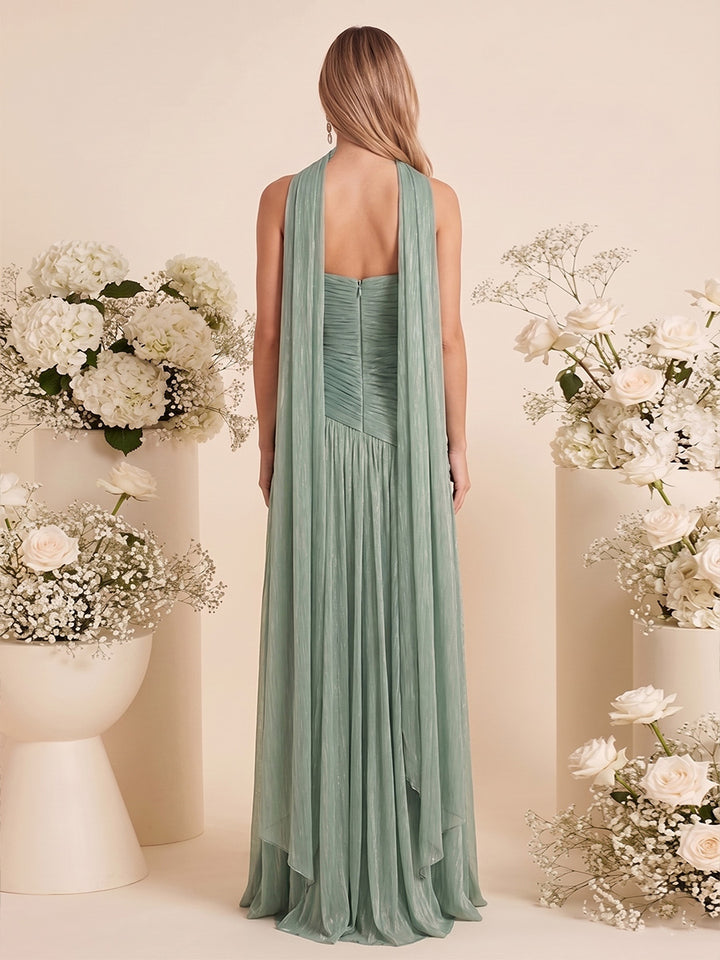 A-Line/Princess Strapless Sleeveless Floor-Length Bridesmaid Dresses with Split Side &amp; Pleats &amp; Scarf