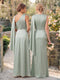 A-Line/Princess Scoop Sleeveless Asymmetrical Floor-Length Bridesmaid Dresses with Ruched