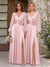 A-Line/Princess Long Sleeves V-Neck Floor Length Bridesmaid Dresses with Split Side & 3D Floral