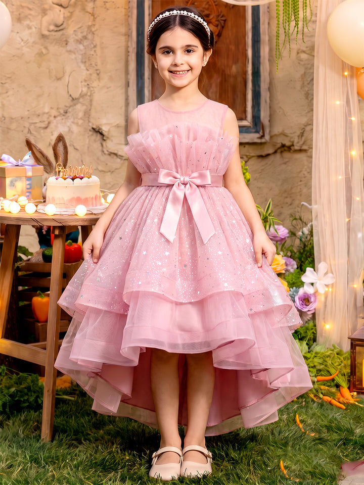 A-Line/Princess Scoop Sleeveless Sequin Asymmetrical Flower Girl Dresses with Sequins &amp; Tiered
