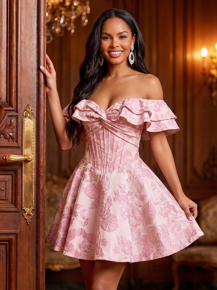 A-Line/Princess Off-the-Shoulder Sleeveless Short/Mini Homecoming Dresses with Ruffles &amp; Ruched