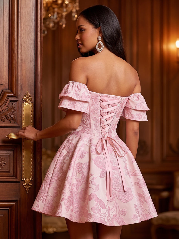 A-Line/Princess Off-the-Shoulder Sleeveless Short/Mini Homecoming Dresses with Ruffles &amp; Ruched