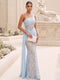 Trumpet/Mermaid One-Shoulder Sleeveless Long Evening Dresses with Ruched & Lace