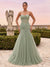 Trumpet/Mermaid Strapless Sleeveless Floor-Length Evening Dresses with Applique & Lace