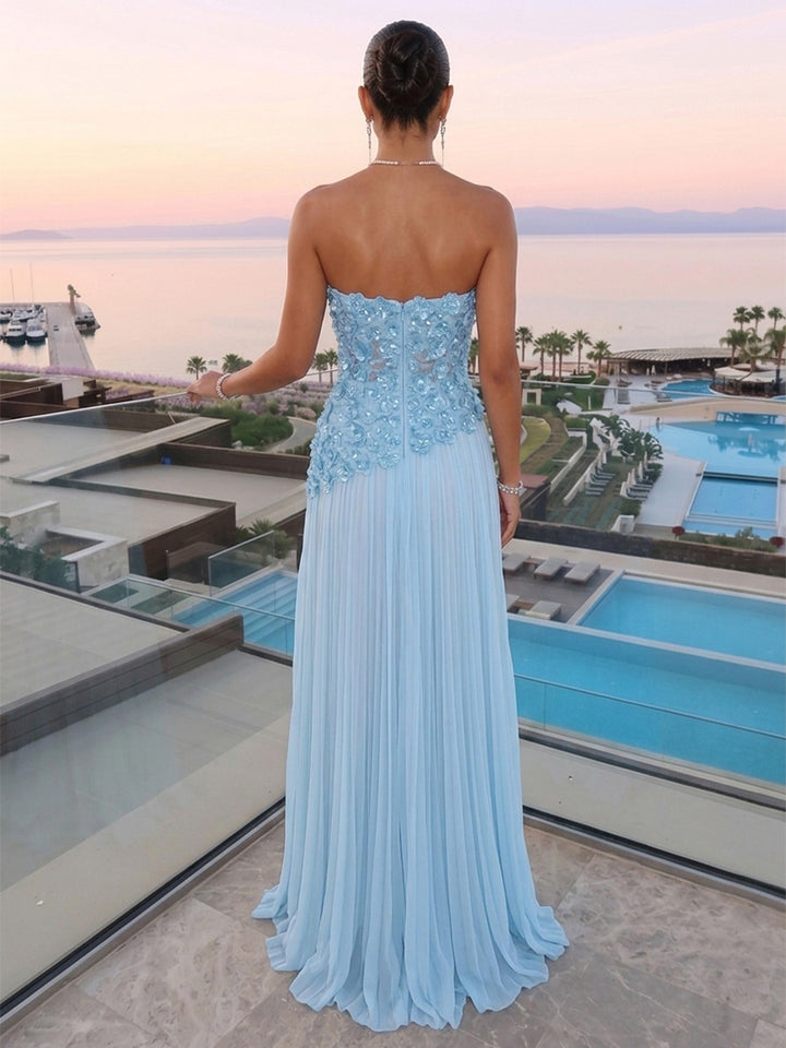 Trumpet/Mermaid Strapless Sleeveless Floor-Length Evening Dresses with Pleats &amp; Split Side