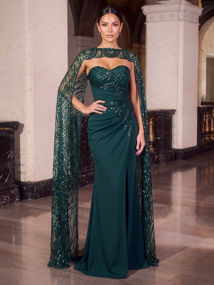 Trumpet/Mermaid Scoop Sleeveless Floor-Length Evening Dresses With Sequins &amp; Split Side