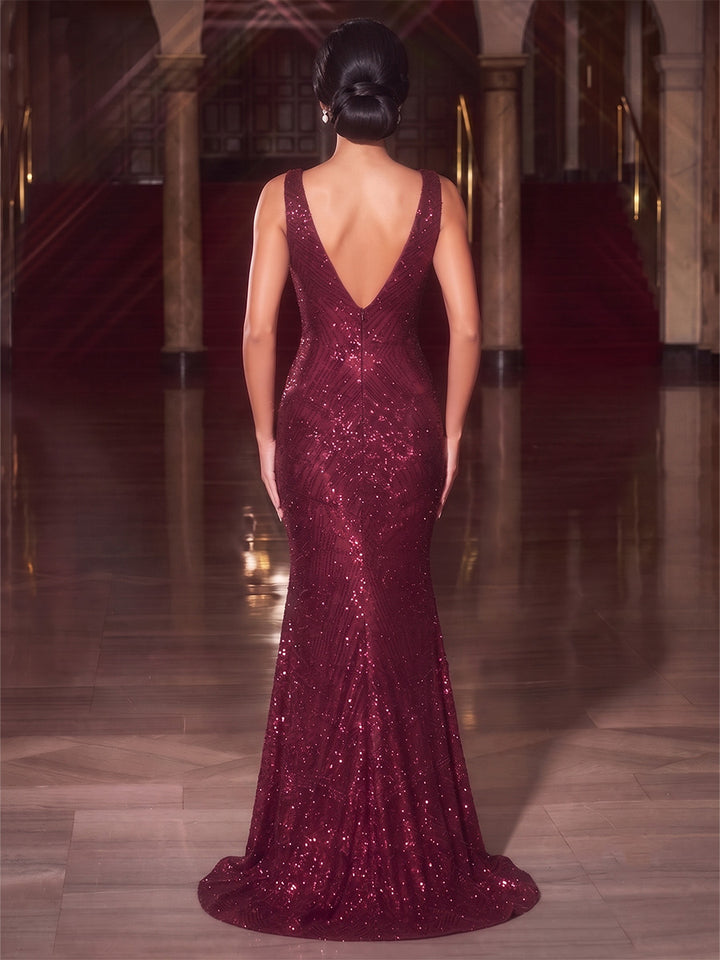 Trumpet/Mermaid V-Neck Sleeveless Floor-Length Evening Dresses With Sequins