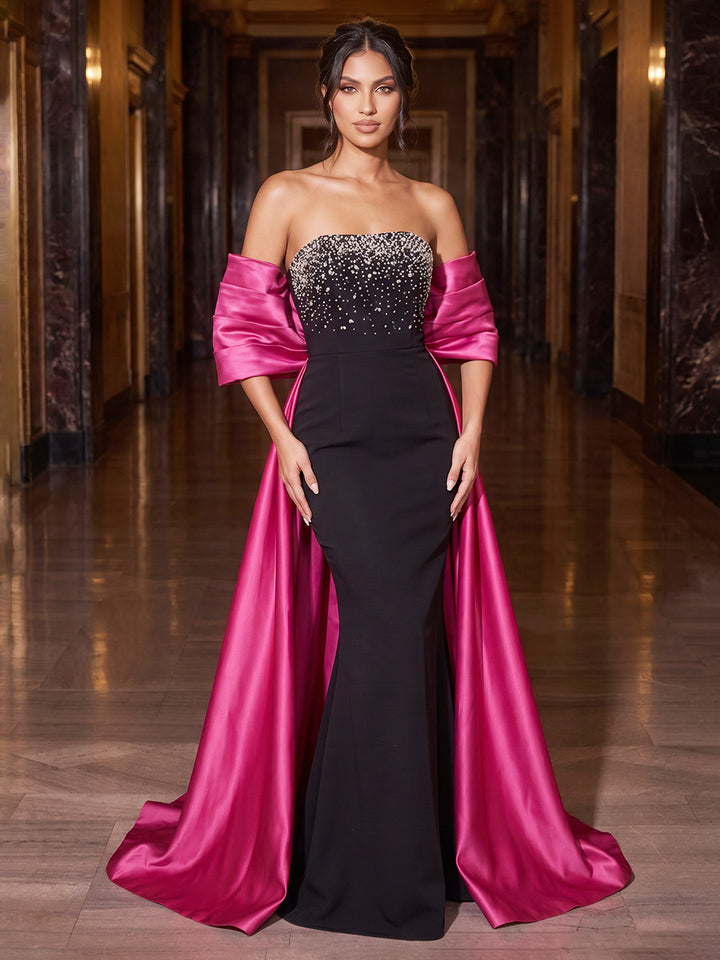 Trumpet/Mermaid Strapless Half Sleeves Floor-Length Evening Dresses with Sequins