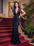 Trumpet/Mermaid V-Neck Cap Sleeves Floor-Length Evening Dresses With Sequins