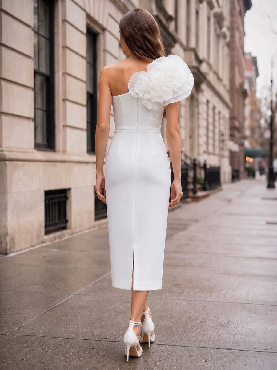 Sheath/Column Sleeveless One-Shoulder Ankle-Length Cocktail Dresses With Ruffles