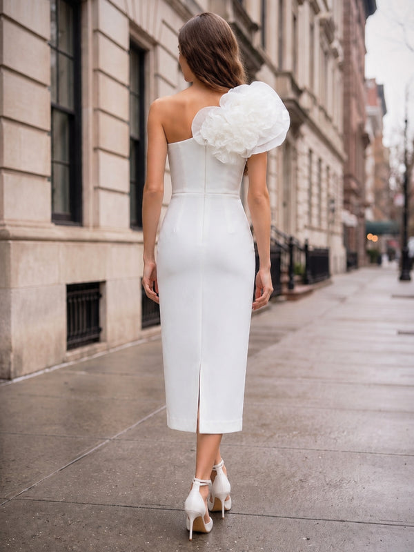 Sheath/Column Sleeveless One-Shoulder Ankle-Length Cocktail Dresses With Ruffles