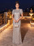 Trumpet/Mermaid Scoop Short Sleeves Floor-Length Evening Dresses with Ruched & Sequins