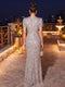 Trumpet/Mermaid Scoop Short Sleeves Floor-Length Evening Dresses with Ruched & Sequins