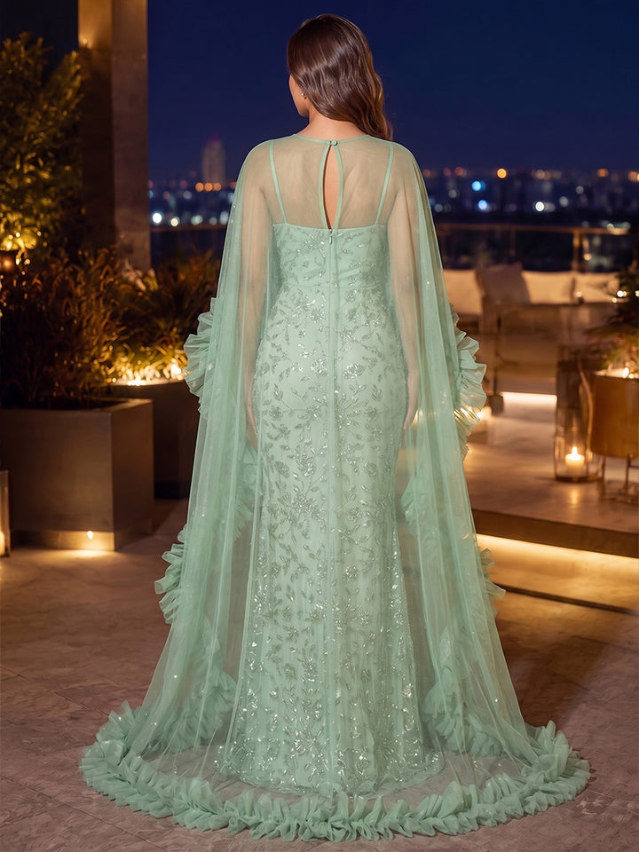 Sheath/Column Spaghetti Straps Sleeveless Lace Floor-Length Evening Dresses with Sequins &amp; Appliques
