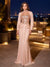 Sheath/Column High Neck Long Sleeves Sweep Train Evening Dresses with Beading