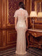 Sheath/Column High Neck Short Sleeves Floor-Length Evening Dresses with Bowknot & Sequins