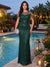 Trumpet/Mermaid Scoop Cap Sleeves Floor-Length Evening Dresses with Sequins
