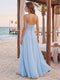 A-Line/Princess Spaghetti Straps Sleeveless Floor-Length Bridesmaid Dresses With Pleats