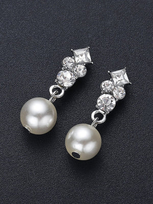 Women's Rhinestone Earrings Necklace Jewelry Set with Pearls