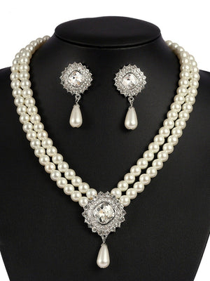 Artificial Luxury Pearls Necklace and Earrings Sets Jewelry for Women