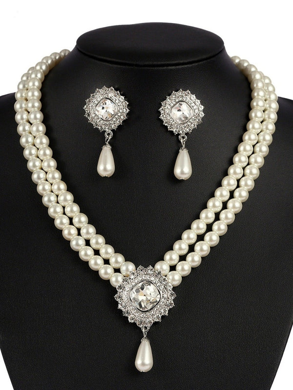 Artificial Luxury Pearls Necklace and Earrings Sets Jewelry for Women