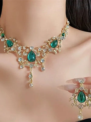 Stylish Necklace Earrinngs Jewelry Set with Delicated Rhinestone