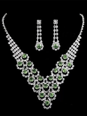 Women's Shiny Crystal Necklace Earrings Delicated Jewelry Set