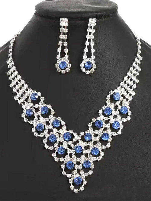 Women's Shiny Crystal Necklace Earrings Delicated Jewelry Set