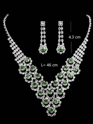 Women's Shiny Crystal Necklace Earrings Delicated Jewelry Set