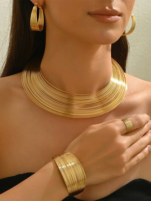 Gold Sparkling Geometric Line Minimalist Necklace Earrings Jewelry Set