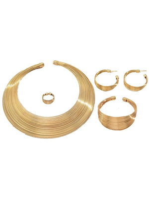 Gold Sparkling Geometric Line Minimalist Necklace Earrings Jewelry Set
