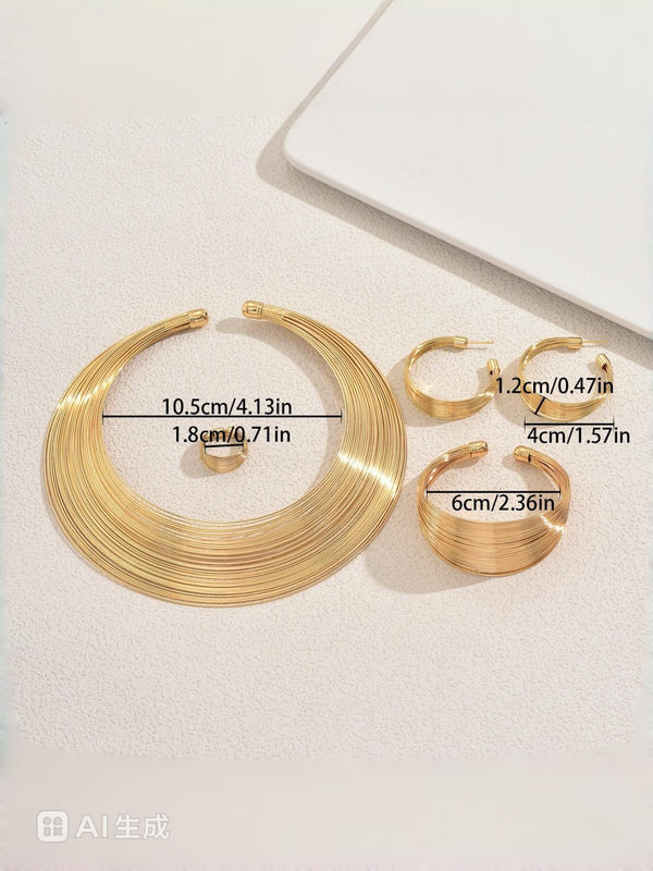 Gold Sparkling Geometric Line Minimalist Necklace Earrings Jewelry Set