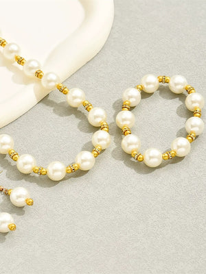 Women's High-End Necklace Earrings Bracelet Jewelry Set with Pearls