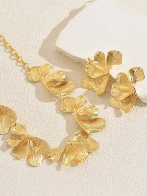 Women's Ginkgo Leaf Necklace Earrings Jewelry Set with Ruffles