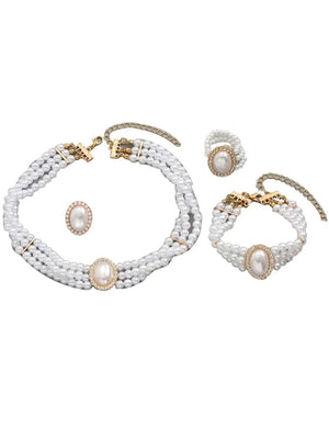 White Women's Alloy Jewelry Set with Pearls & Crystals