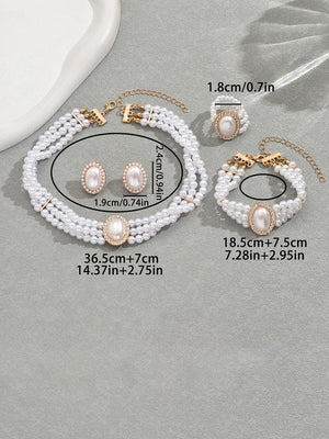 White Women's Alloy Jewelry Set with Pearls & Crystals