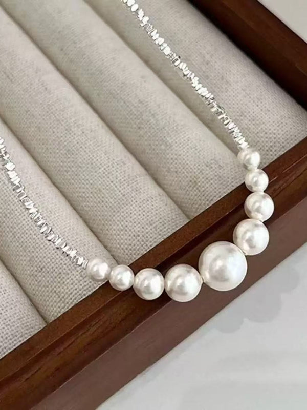 Minimalist Simple Silver Pearl Women's Pendant Necklace