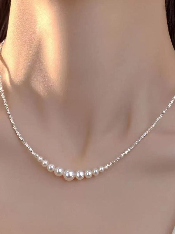 Minimalist Simple Silver Pearl Women's Pendant Necklace