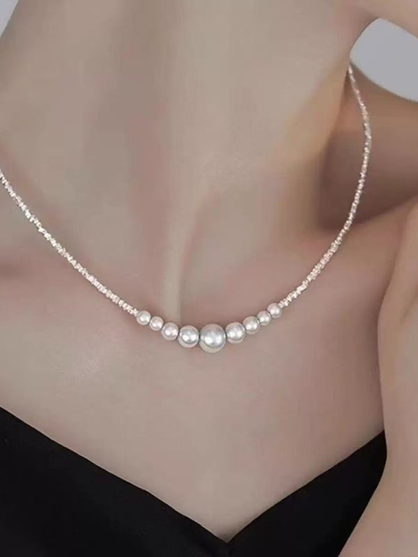 Minimalist Simple Silver Pearl Women's Pendant Necklace