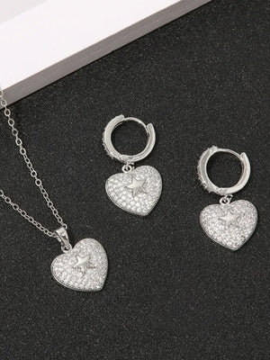 Vintage Heart-Shape Micro-Pave Zirconia Earrings and Pendant Necklace Set