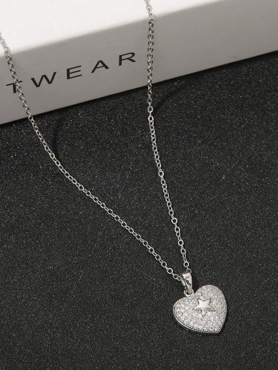 Vintage Heart-Shape Micro-Pave Zirconia Earrings and Pendant Necklace Set