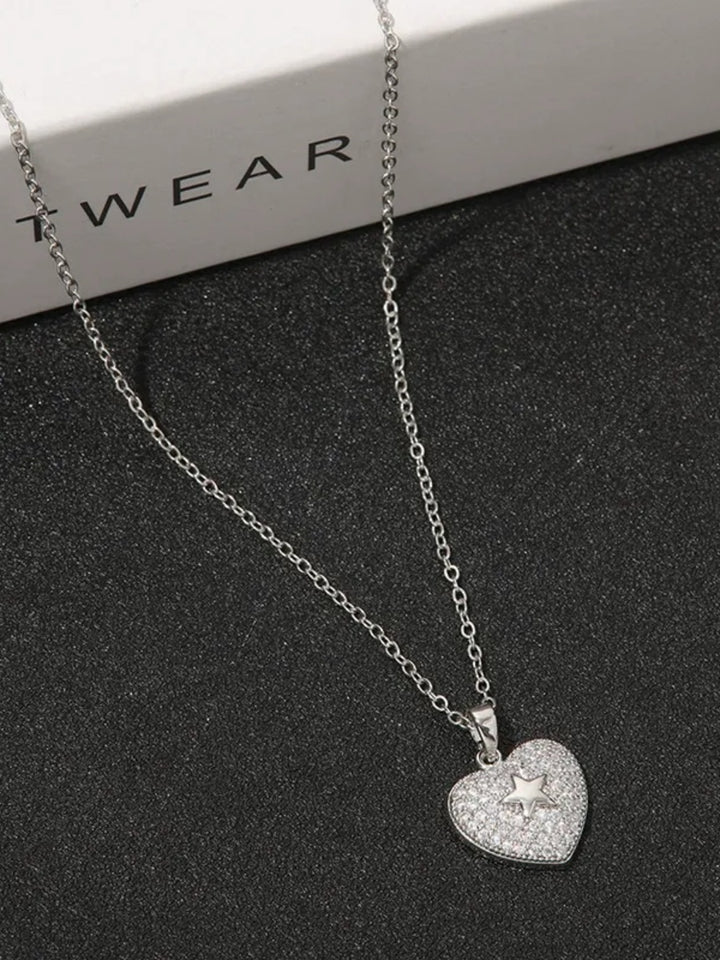 Vintage Heart-Shape Micro-Pave Zirconia Earrings and Pendant Necklace Set