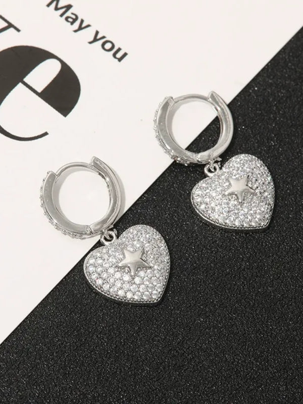 Vintage Heart-Shape Micro-Pave Zirconia Earrings and Pendant Necklace Set
