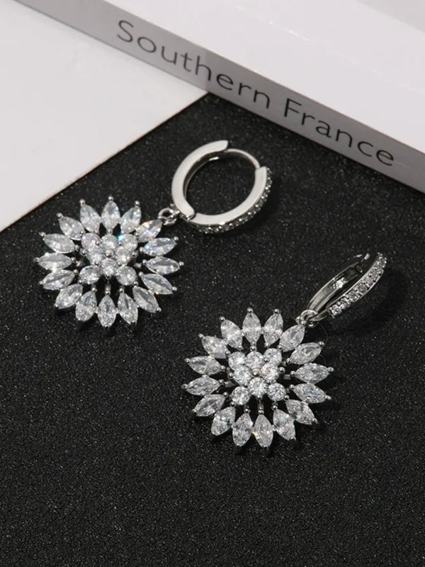 Versatile Zirconia Sunflower Earrings and Pendant Set