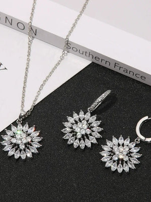 Versatile Zirconia Sunflower Earrings and Pendant Set